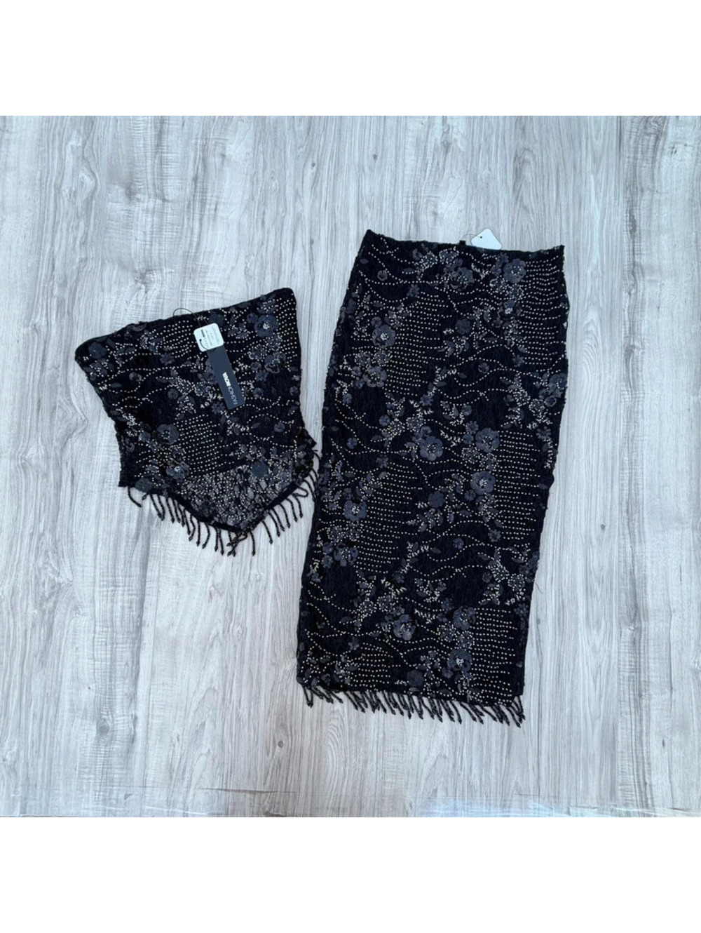 Fashion Nova Dark Hours Embellished Midi Skirt Set